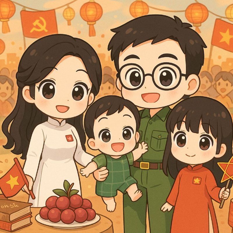 Anime mặc áo dài Việt Nam gia đình