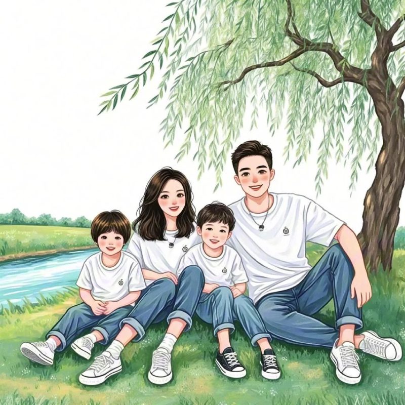 Hình ảnh gia đình 4 người 2 con trai 2