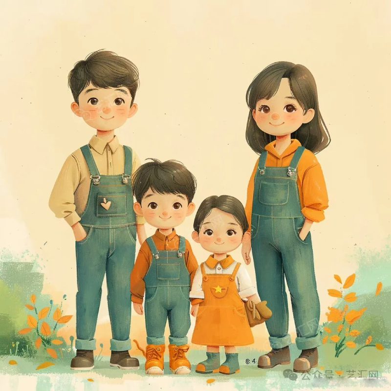 Hình ảnh gia đình 4 người chibi