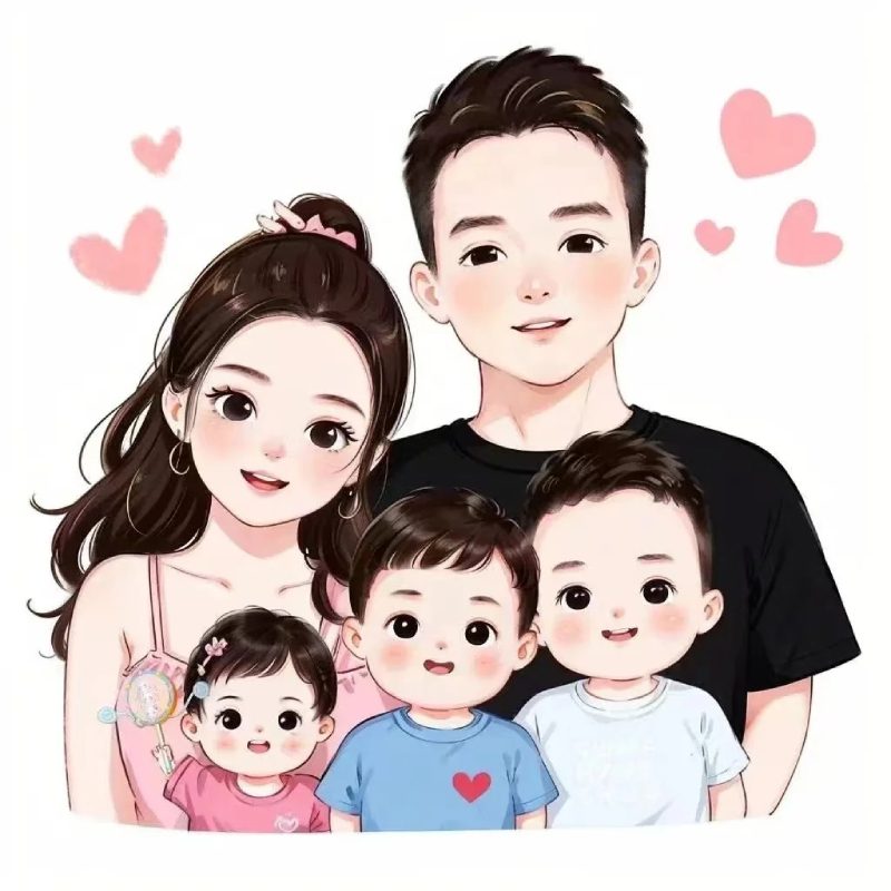 Hình ảnh gia đình 5 người chibi