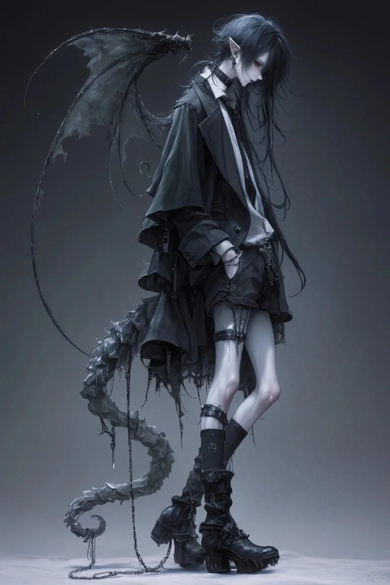 anime ác quỷ với áo choàng đen