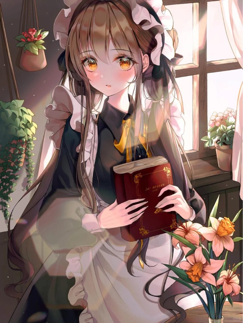 anime hầu gái ánh mắt đáng yêu