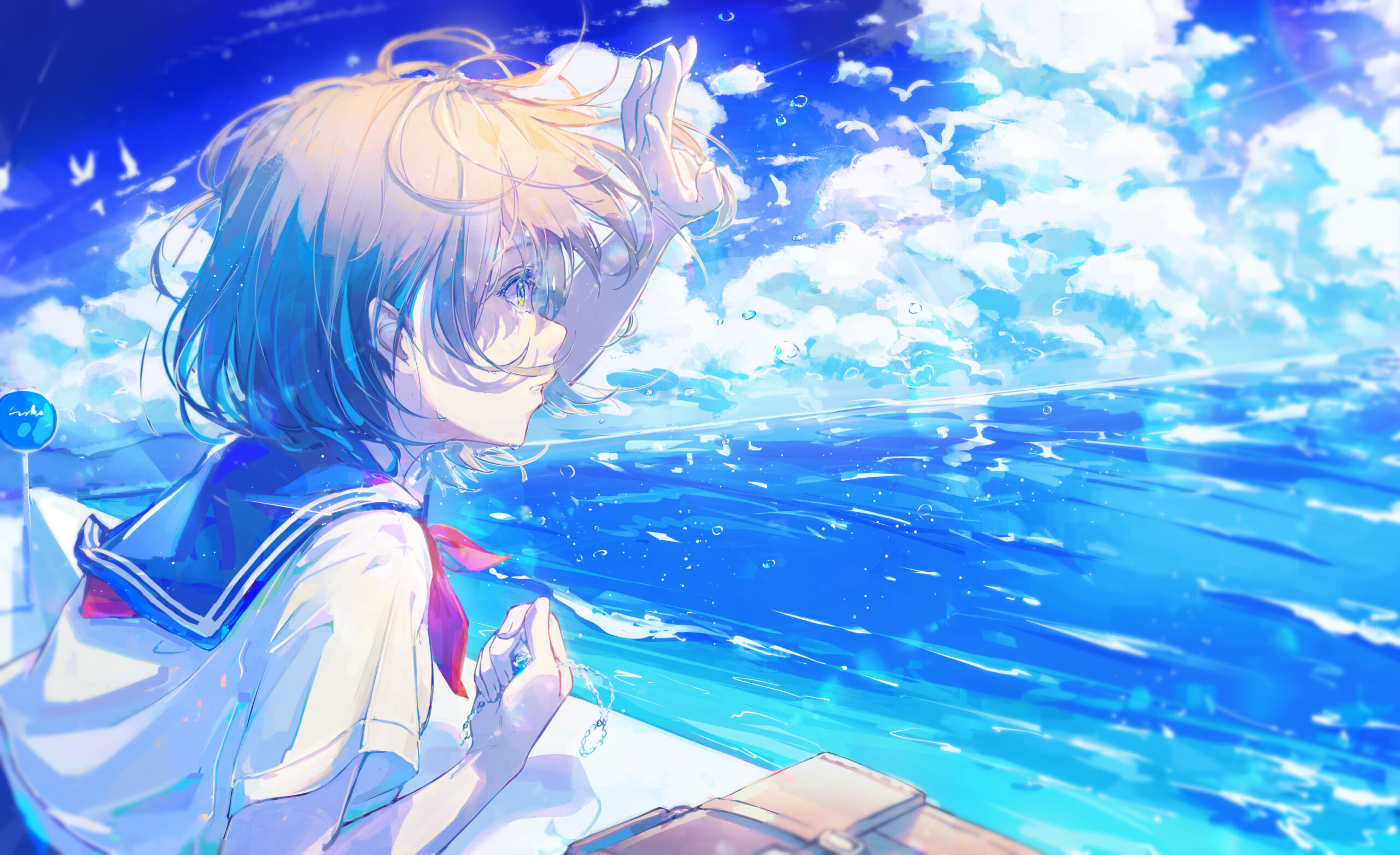 ảnh anime màu xanh dương bìa facebook