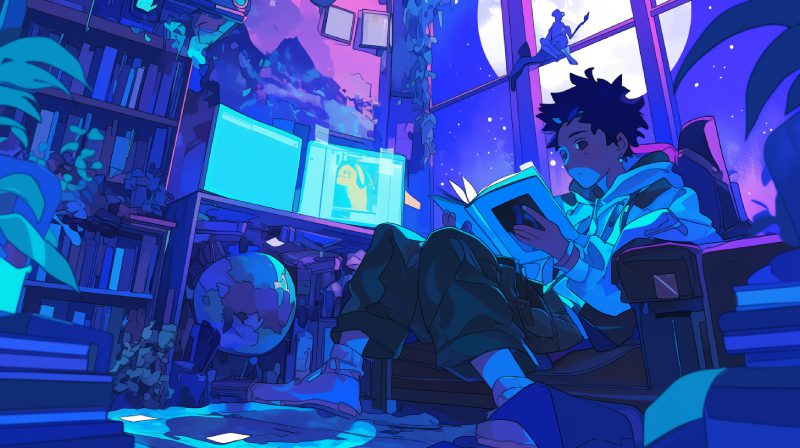 ảnh anime màu xanh dương nam