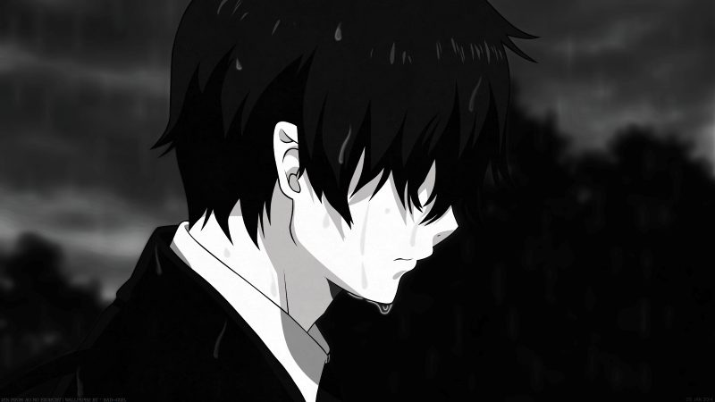 ảnh anime nam buồn đen trắng
