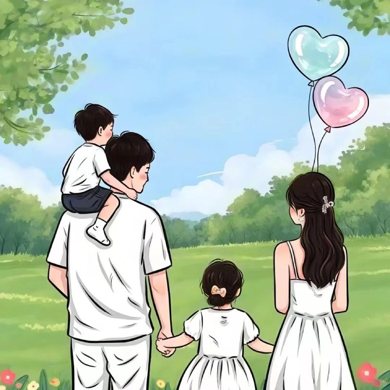 cute anime family of 4 wallpaper