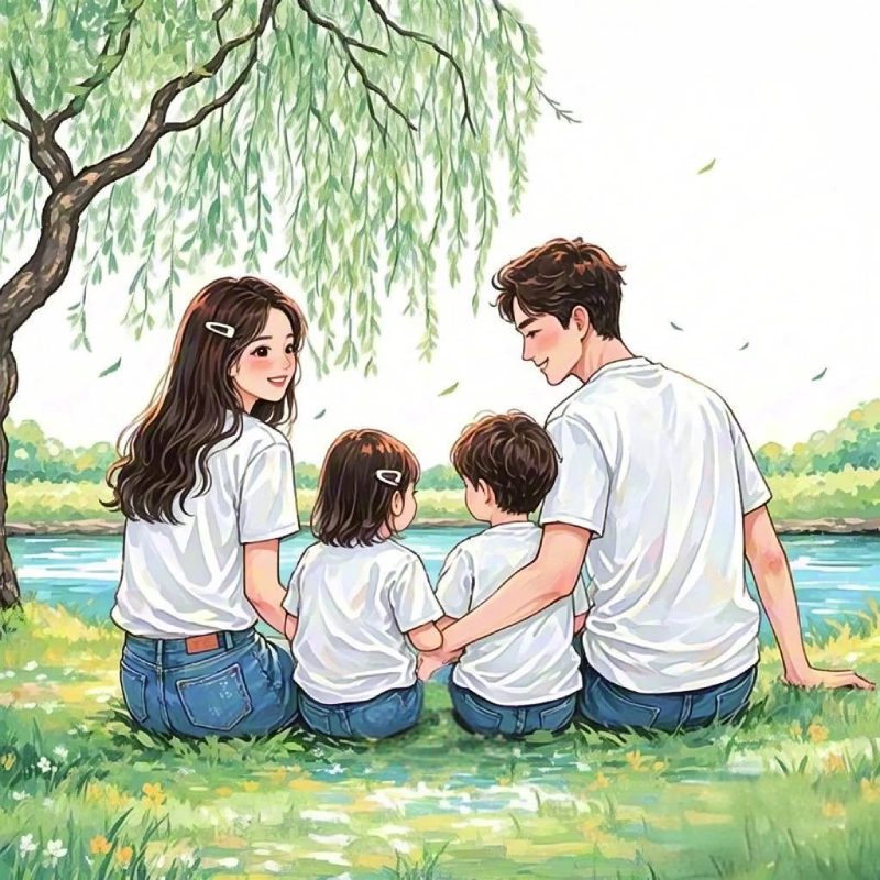 ảnh profile ảnh gia đình 4 người anime đáng yêu