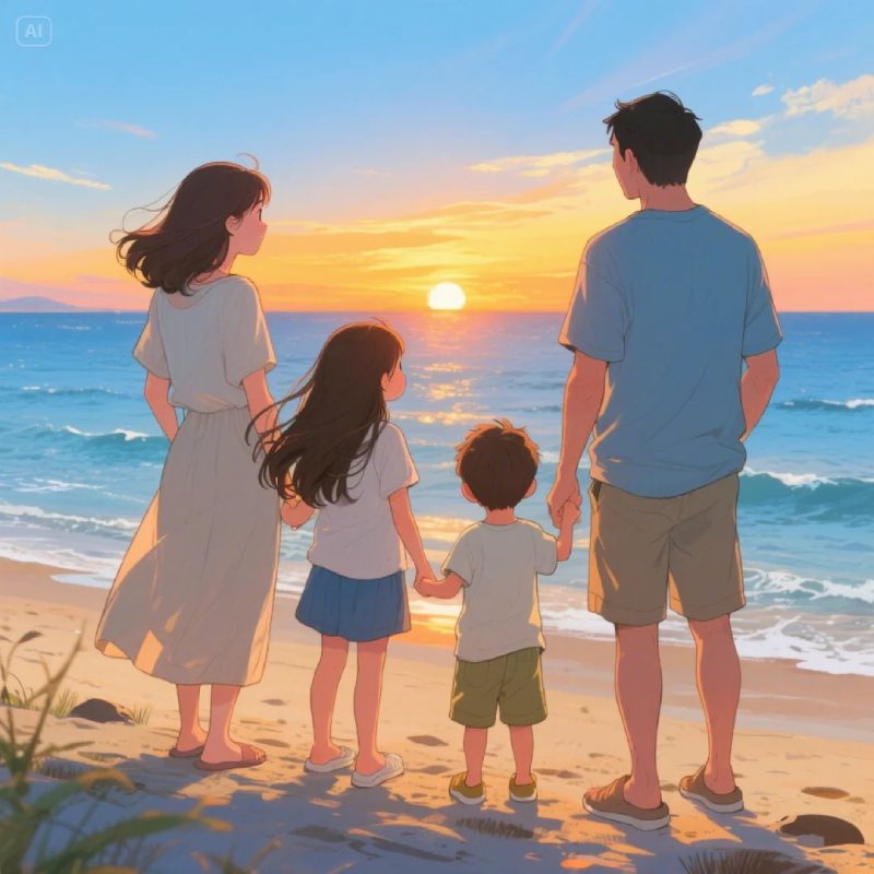 hình nền điện thoại ảnh gia đình 4 người anime