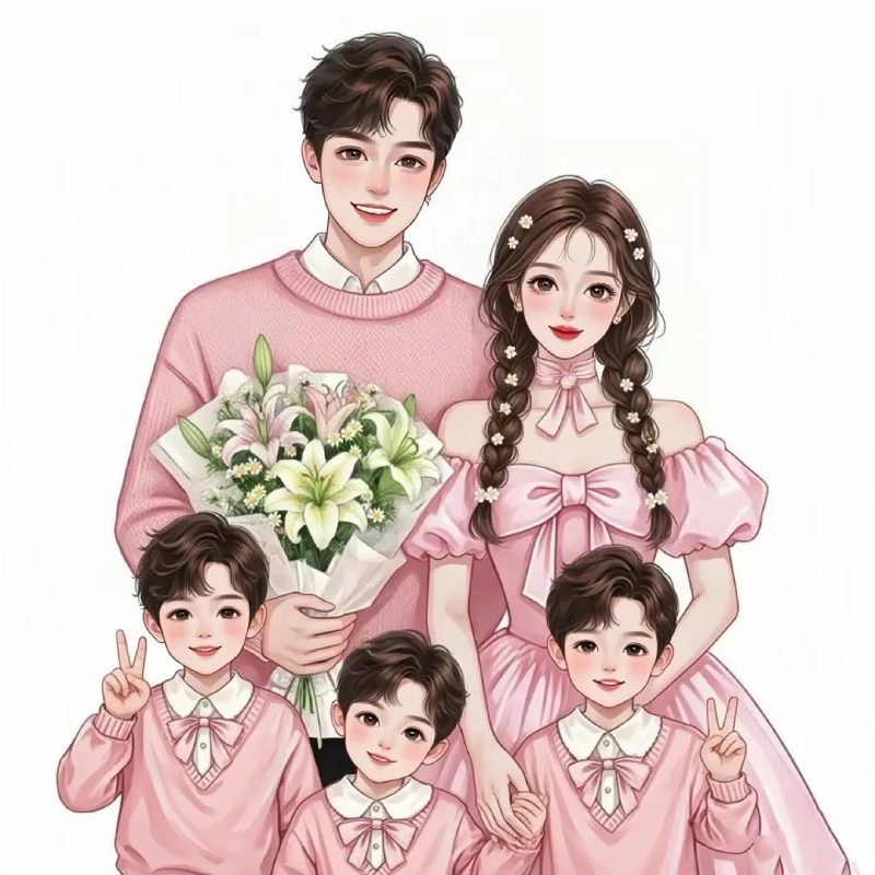 avatar đẹp ảnh gia đình 4 người anime cute