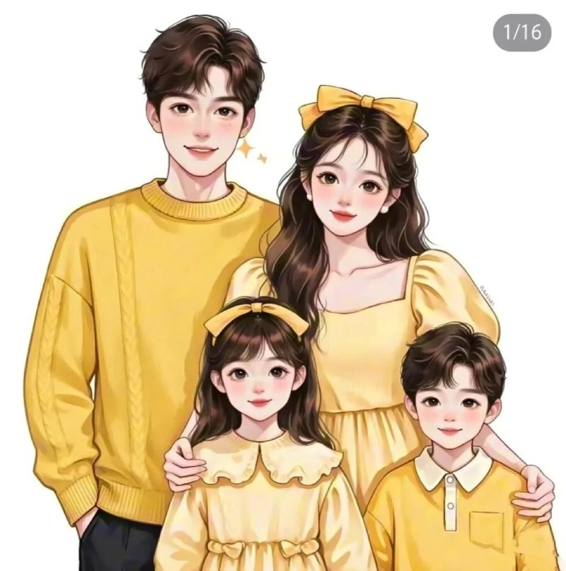 hình nền pc ảnh gia đình 4 người anime