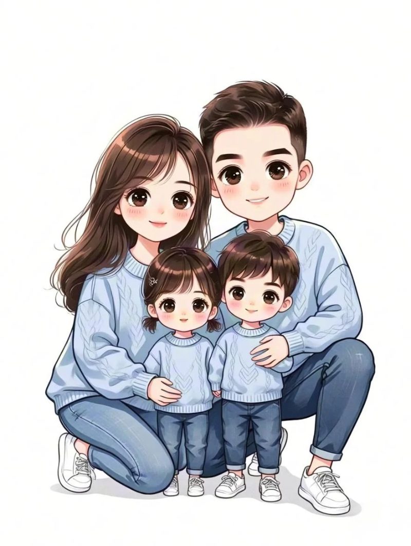 hình nền đẹp ảnh gia đình 4 người anime