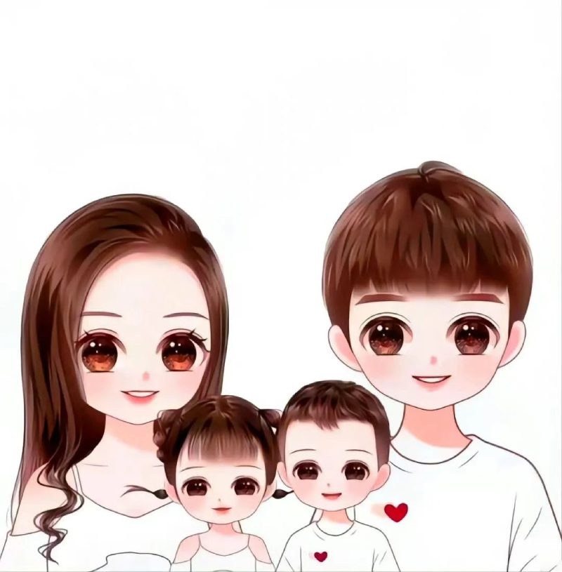 ảnh đại diện anime 4 người gia đình cute