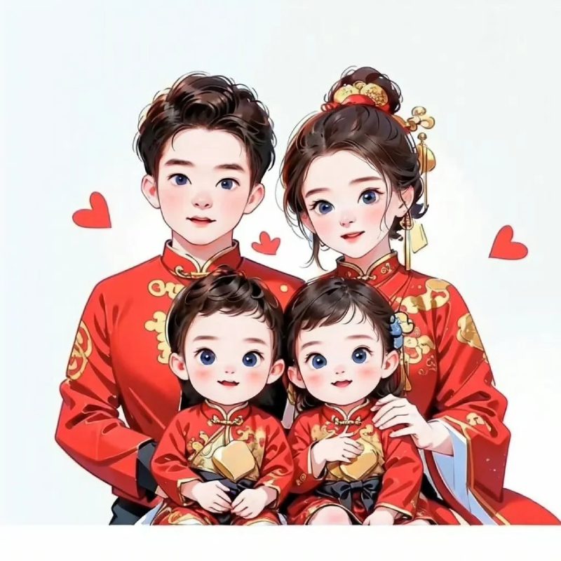 ảnh avatar chibi ảnh gia đình 4 người anime