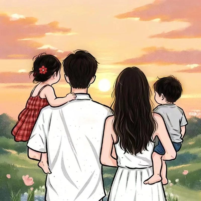 avatar ảnh gia đình 4 người anime dễ thương