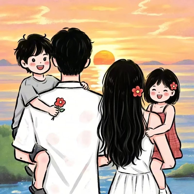 ảnh đại diện ảnh gia đình 4 người anime hạnh phúc
