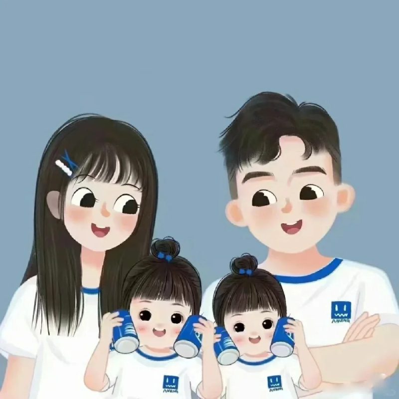 background ảnh gia đình 4 người anime dễ thương