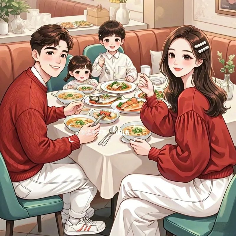 wallpaper ảnh gia đình 4 người anime ấm áp