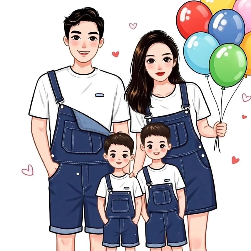 ảnh bìa ảnh gia đình 4 người anime cho facebook