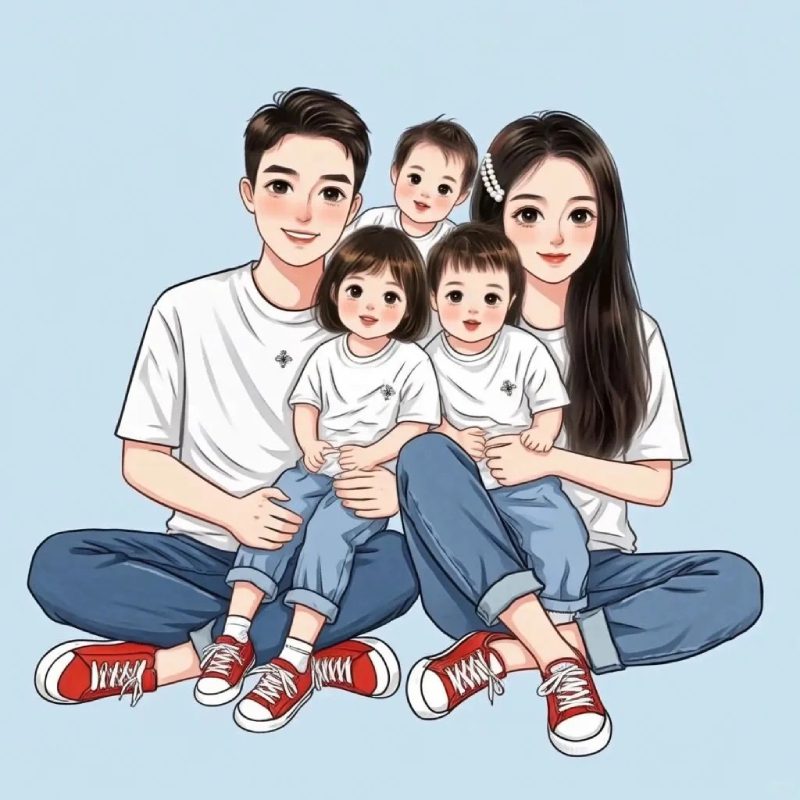 ảnh gia đình 5 người anime hạnh phúc dễ thương