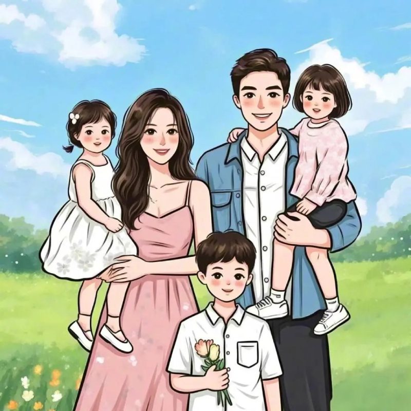 hình ảnh gia đình 5 người anime ấn tượng