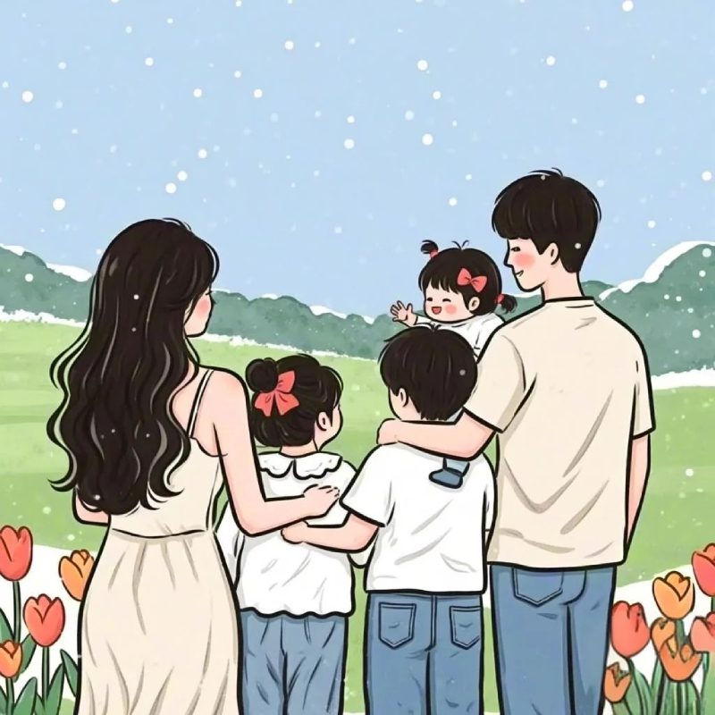 ảnh gia đình 5 người anime dễ thương đáng nhớ