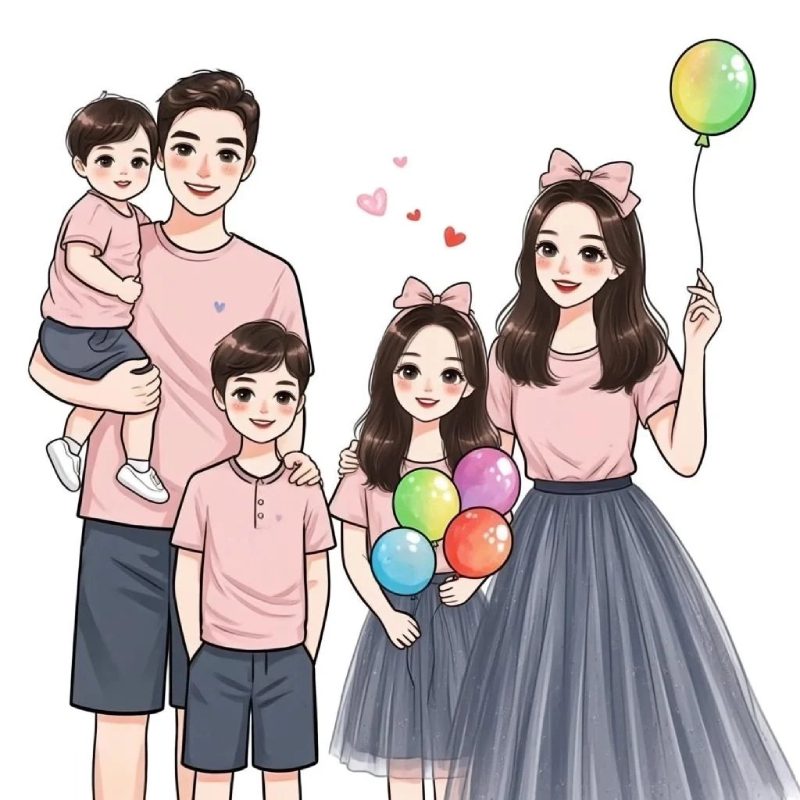 hình ảnh gia đình 5 người anime lung linh