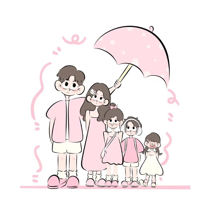 ảnh gia đình 5 người anime tình thân gắn bó