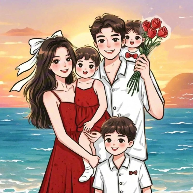 ảnh gia đình 5 người anime đẹp lung linh