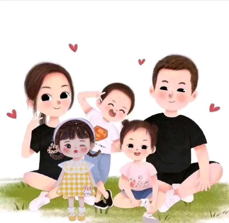 hình ảnh gia đình 5 người anime làm avatar