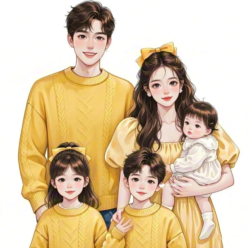 ảnh gia đình 5 người anime cute cho avatar