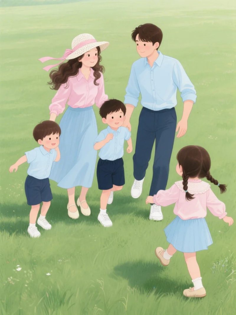 ảnh anime gia đình 5 người ấm áp đầy yêu thương
