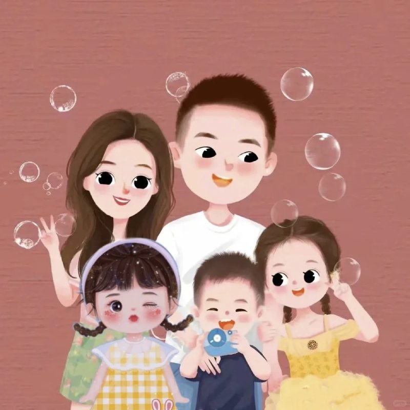 ảnh anime gia đình 5 người sum vầy ấm áp