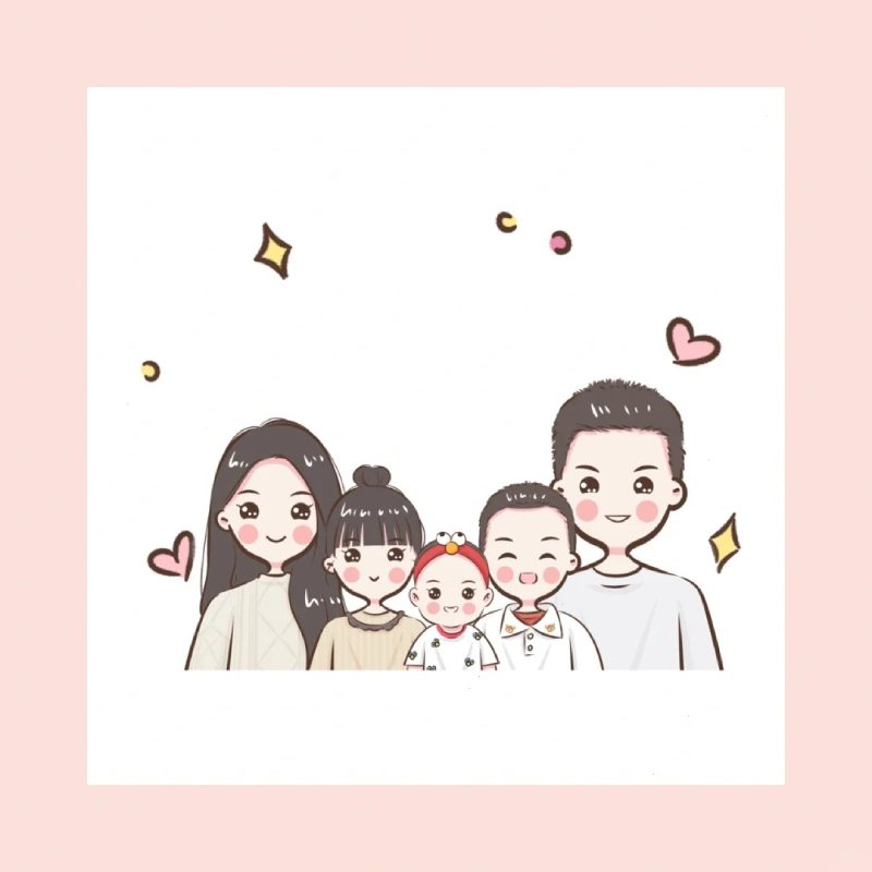 hình ảnh gia đình 5 người anime ấm áp tình thân