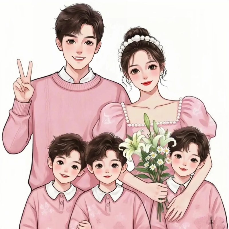 ảnh gia đình 5 người anime hạnh phúc trọn vẹn