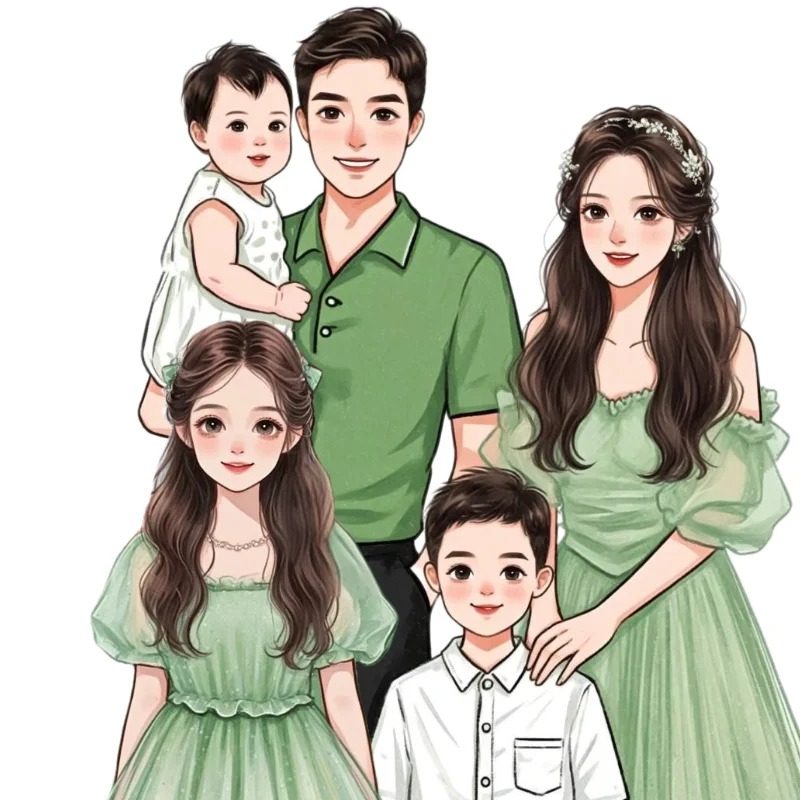 ảnh anime gia đình 5 người đầy màu sắc