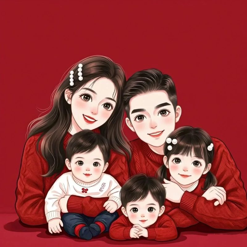 ảnh anime gia đình 5 người sống động chân thực