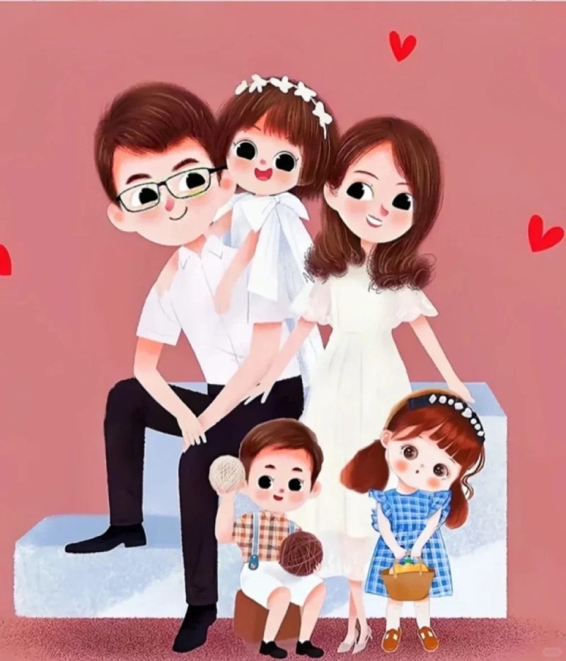 ảnh gia đình 5 người anime phong cách cute