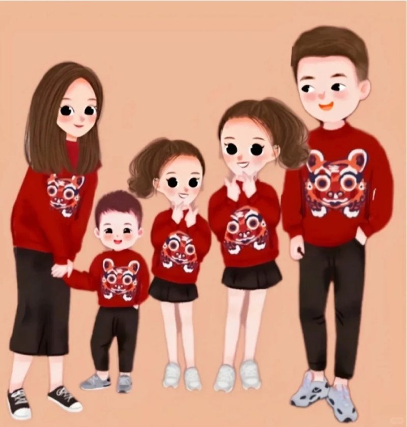 ảnh gia đình 5 người anime tình cảm ngọt ngào
