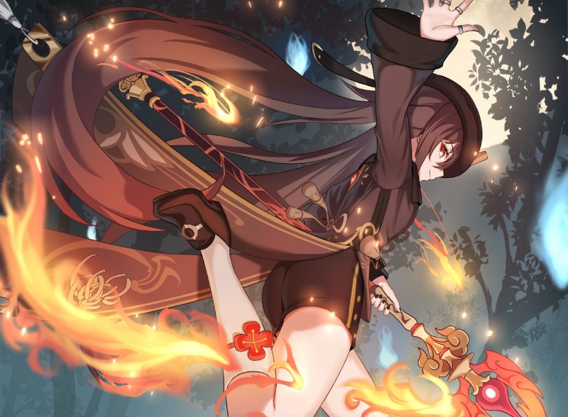 hutao fanart phong cách tối giản