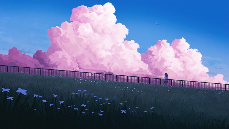 Cảnh vật trong anime với ánh sáng dịu nhẹ