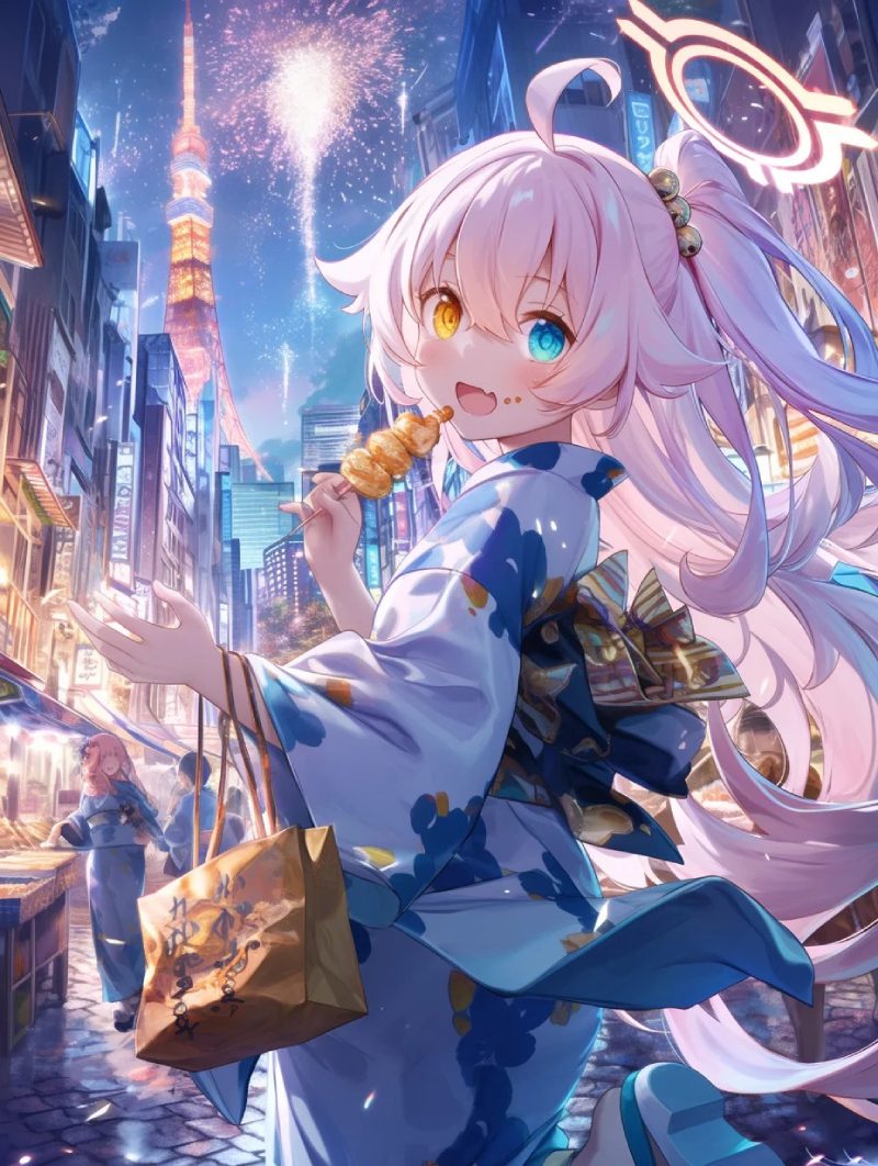 anime kimono tóc dài