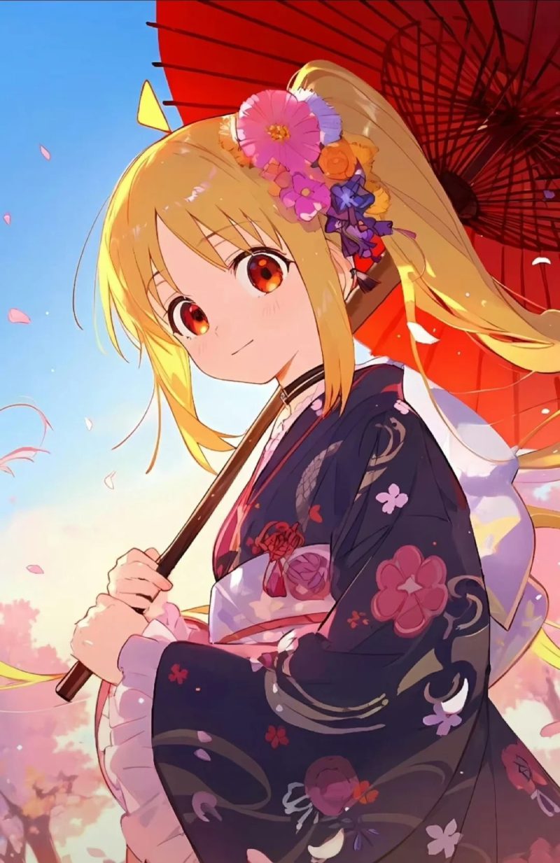 anime kimono girl cầm ô