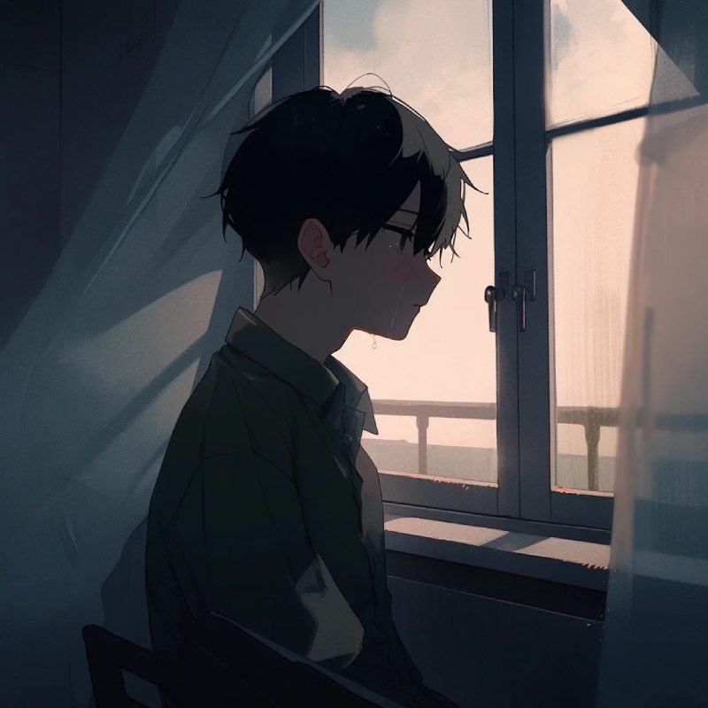 ảnh bìa anime buồn về tình yêu một mình nơi cửa sổ