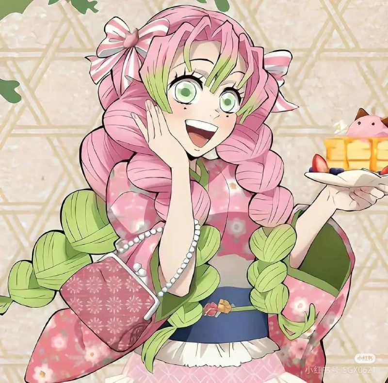 mitsuri anime girl với mái tóc hồng xanh độc đáo